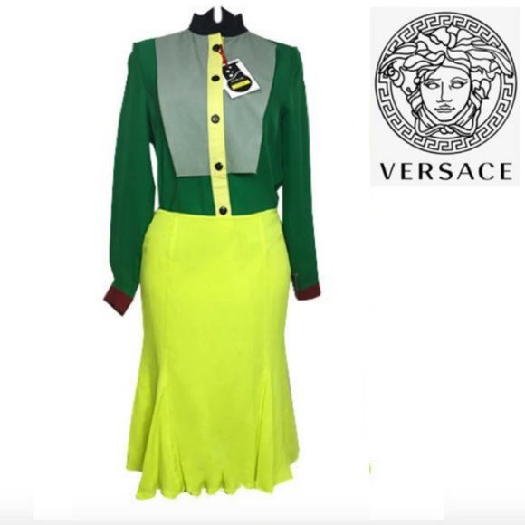 Gianni Versace Vintage Haute Couture Silk Skirt Lime Green Sz Small NWT - Picture 2 of 10
